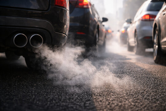 Car exhaust emissions in heavy traffic on city street