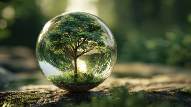 Tree Inside Glass Sphere Reflecting Nature