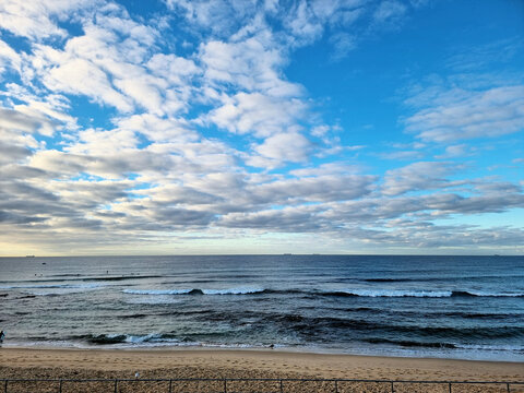Bar Beach under a cloudy sky early in the morning. Newcastle, Australia