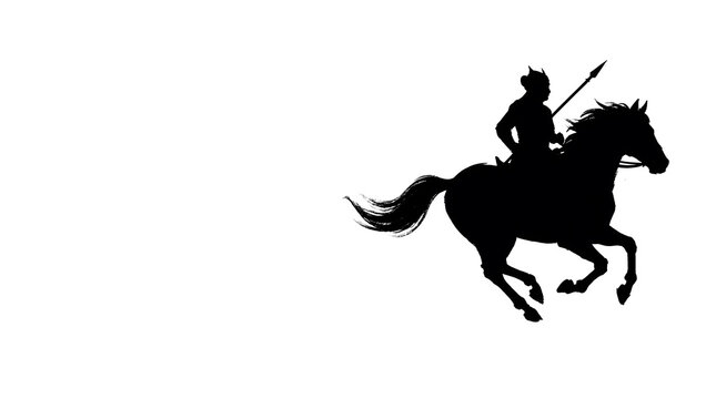 Maharana Pratap Warrior Rider Horse Spear Black Ink Sketch White Background Minimal Art