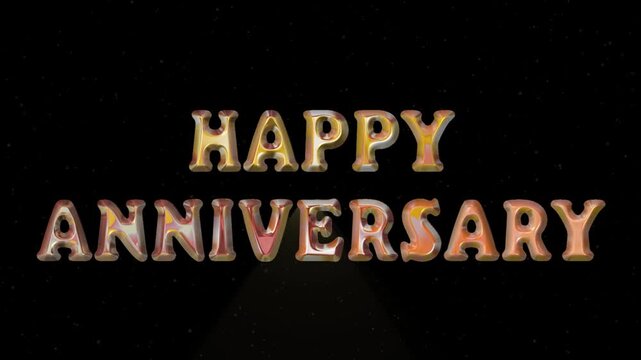 happy anniversary text animation. 3d render gold chrome text animation. Perfect for background visuals, motion graphics, branding, textiles, wallpapers, and digital design projects.