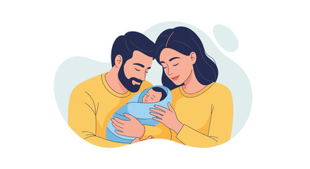 Obraz premium Loving parents holding newborn baby tight.
