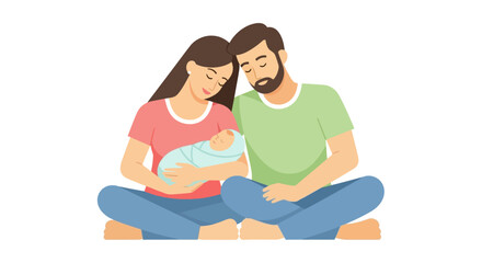 Fototapeta premium Young couple holding newborn baby.