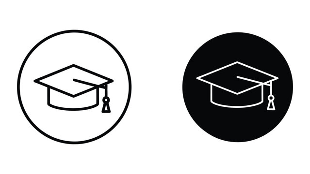 Graduation cap icon with tassel in contrasting circular backgrounds