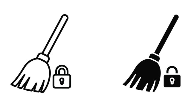 Brooms with padlock icons symbolizing security or restriction