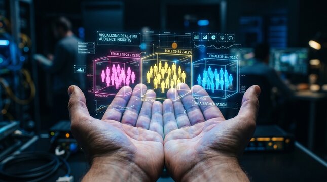 Cluster analysis in marketing and statistical data. Customer segmentation strategy. Marketer analyzing the target market.