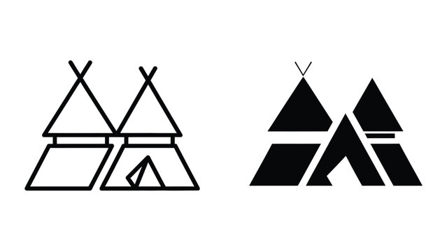 Minimalist teepee and wigwam vector icons set with tents