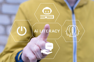 Naklejka premium Ai literacy concept. Digital knowledge, artificial intelligence literacy understanding and education awareness.