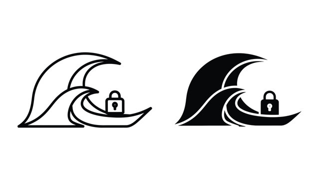 Secure surf wave icon with padlock symbol
