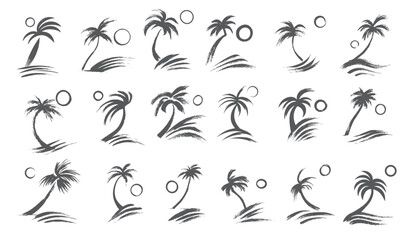 Style Ink Wash Palm Tree and Sun Icons for Wellness and Tropical Spa Branding © 99VectorS