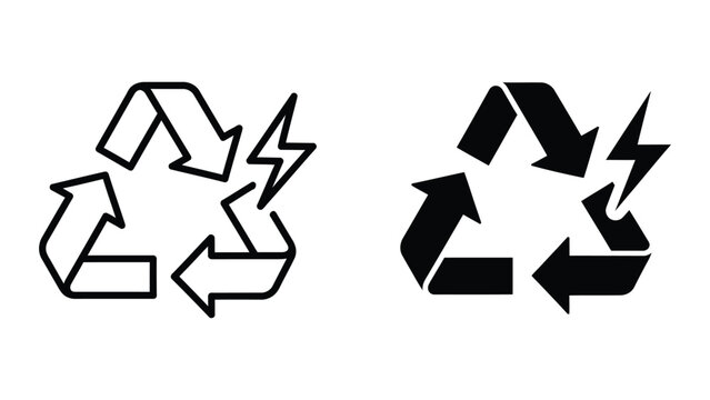 Recycling symbol with lightning bolt variations
