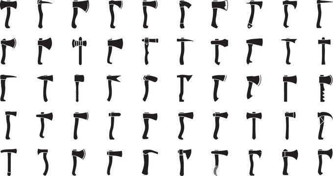 axe and tomahawk silhouettes in different styles icon set