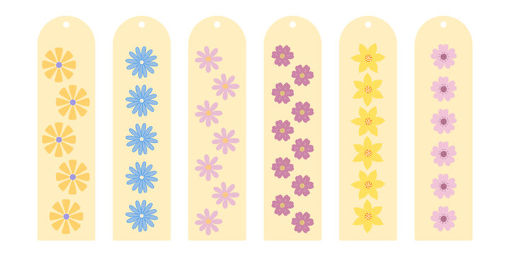 Cute elegant bookmark templates set decorated with simple floral pattern, hand drawn elements for making bookmarks as a gift for booklovers and stationery, reading sessions accessory