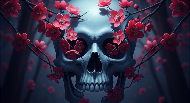 Floral skull a darkly beautiful fusion of life and mortality