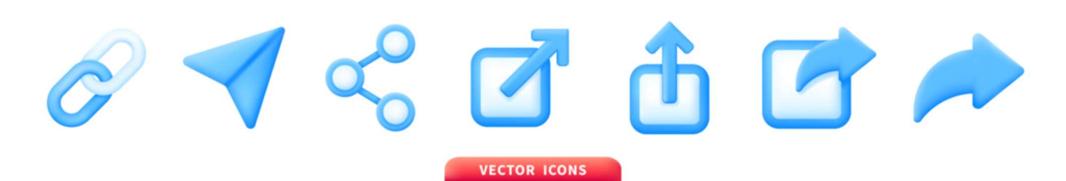 Blue gradient share and navigation icon set with link, arrow, upload, export symbols for social media, web interface, and mobile app design elements isolated on white background