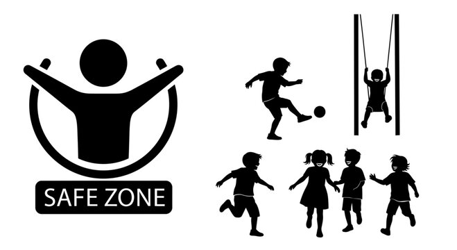 Black silhouette collection of children playing in a safe zone.