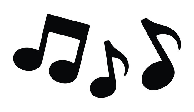 Musical note icon vector set, music symbol illustrations including clef, notes, and sound elements for audio apps, streaming platforms, playlists, UI/UX design, and creative media graphics