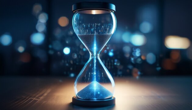 digital hourglass symbolizes the passage of time and data flow blending technology with traditional timekeeping