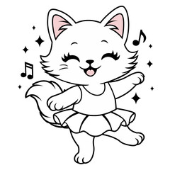 Fototapeta premium Adorable Kawaii Dancing Kitten in Ballet Skirt Cartoon Vector for Kids Creative Design