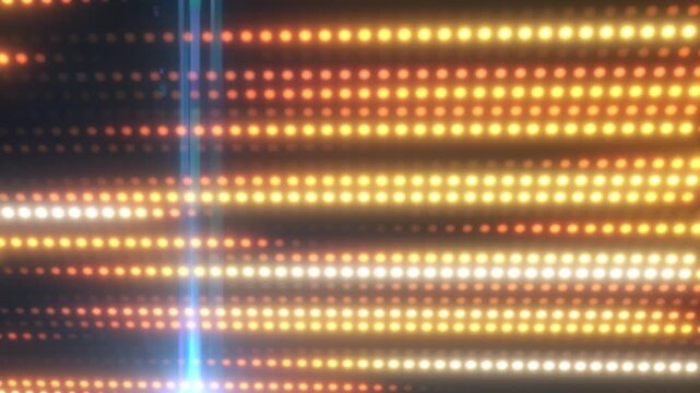 Abstract golden light columns with glowing dotted rows and lens flare