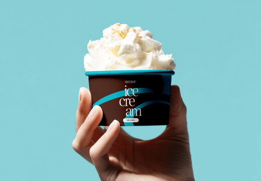 Ice Cream Cup in Hand Mockup