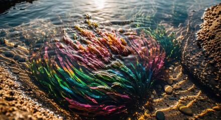 Naklejka premium Vibrant Rainbow Seaweed in Shallow Water