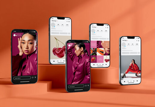 Mobile Social Feed Devices Mockup
