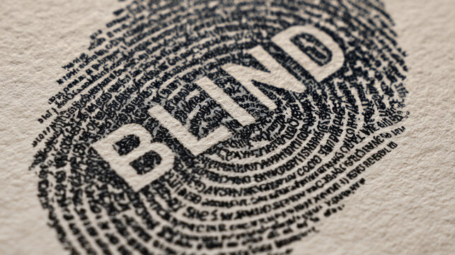 Fingerprint art with the word blind in bold letters.