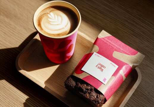 Coffee Cup and Pastry Wrapper Mockup