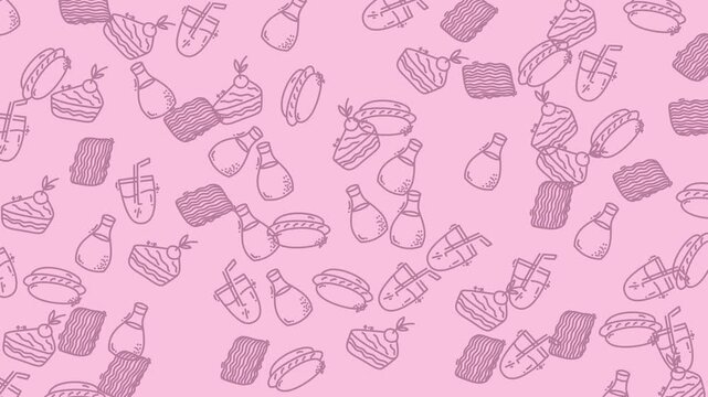 Ideal for food blogs, social media posts, or menu designs. Catchy patterns of fast food items on the vibrant pink backdrop.