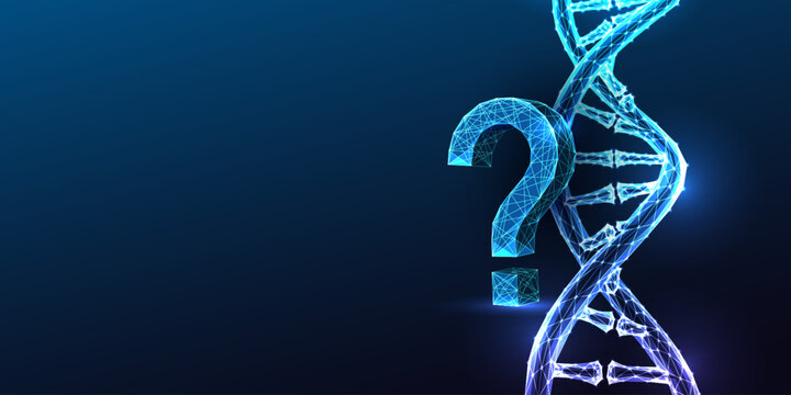 DNA helix with question mark. Genetic research, analysis, science biotech concept vector