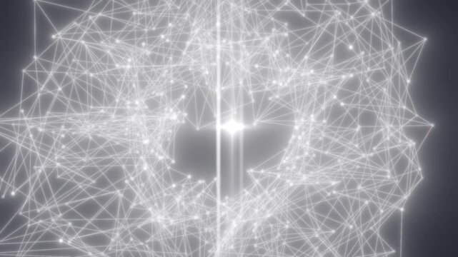 Luminous white network structure forming a circular portal with connected points