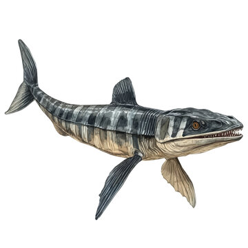 watercolor of Ichthyosaurus illustration, isolated on a white background.