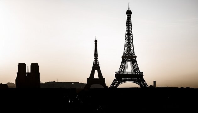 a silhouette of the paris skyline featuring the eiffel tower in a minimalist black style ideal for travel themed decor