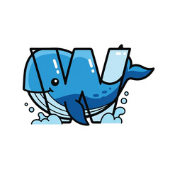 Naklejka premium Cartoon blue whale character design.