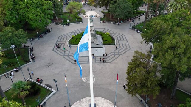 Waving flag of argentina in san martin square, cordoba