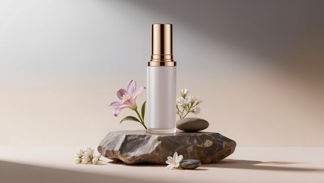 Luxury Spa Product Mockup on Premium Stone Podium with Professional Studio Lighting