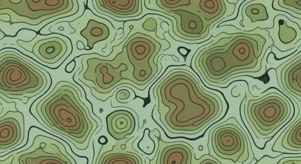 Fototapeta premium a green and brown abstract topographic map with wavy lines and circles in various shades of green an