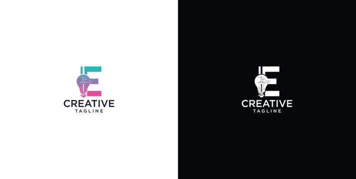 smart bulb tech logo design, creative idea, digital logo technology, initial logo design E