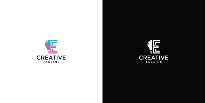 smart bulb tech logo design, creative idea, digital logo technology, initial logo design E