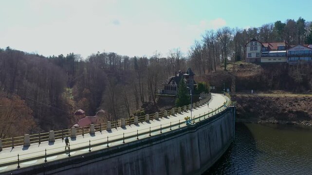 Athlete Running on Historic Leśna Dam - Region Izerskie