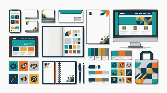 A collection of stationery featuring a clean and modern design, featuring a cohesive branding kit. Displayed elements like mockups and stationary items for business branding.