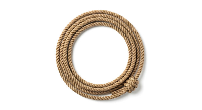 Coiled brown rope with twisted strands and a knot  isolated object transparent background
