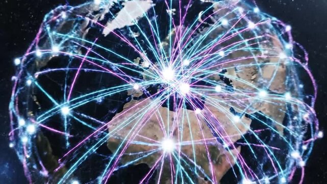 Global network connections and earth map.