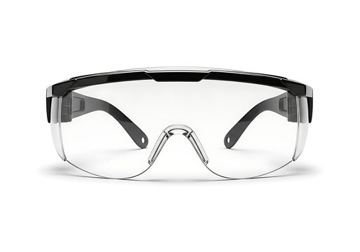 Safety glasses with clear lenses and black frames for protection  eyewear for work transparent background
