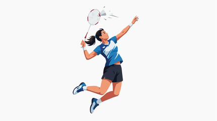 Obraz premium An illustration of a badminton player in action, leaping to strike the shuttlecock with dynamic energy and precision. Illustrating the thrill of the sport with every detail.
