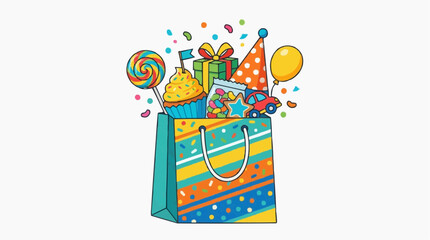 Fototapeta premium A vibrant and joyful illustration of a birthday bag overflowing with gifts, treats, and festive decorations, perfect for celebrating special occasions.