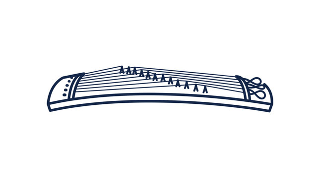 Oriental Serene Zither String Instrument Line Art Icon on Light Background