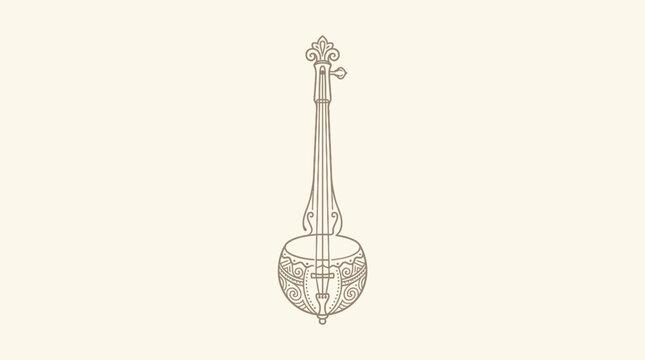 Ornate Traditional Saz String Instrument Detailed Line Art Icon on Light Background