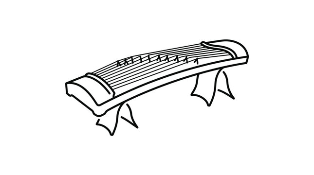 Elegant Traditional String Instrument Outline Illustration on Isolated White Background